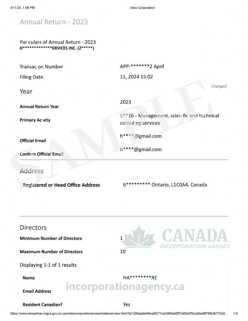 ontario annual return