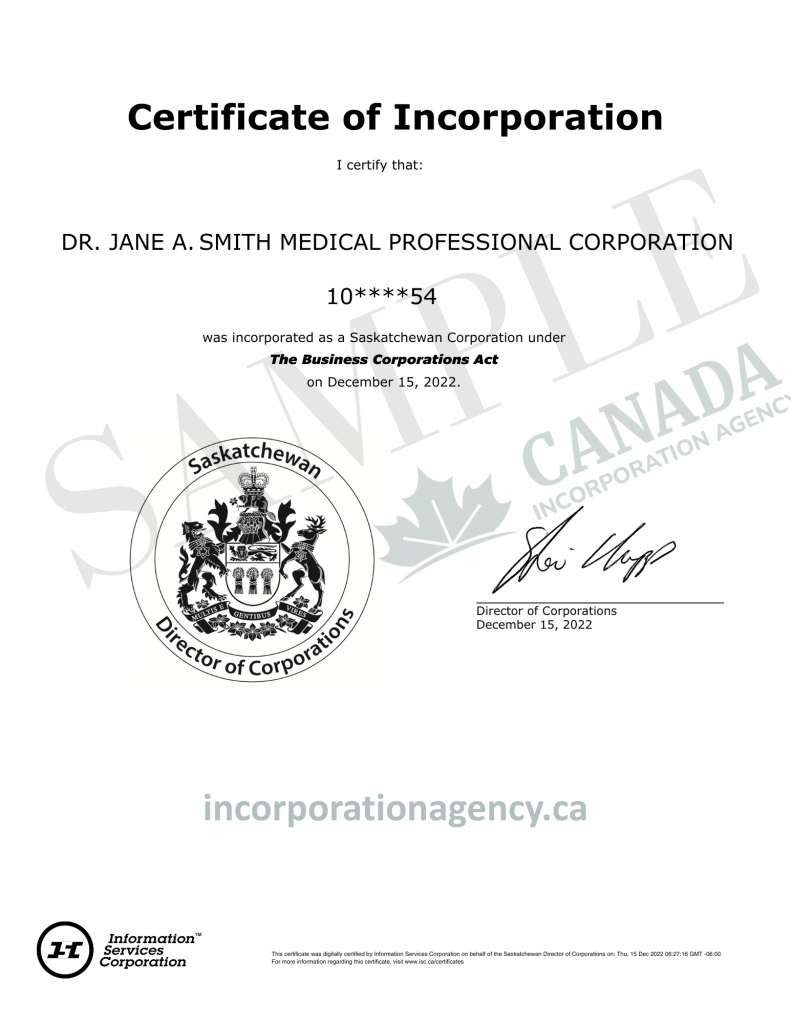 saskatchewan professional corporation