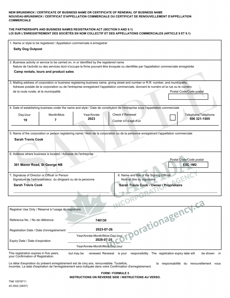 New Brunswick Sole Proprietorship